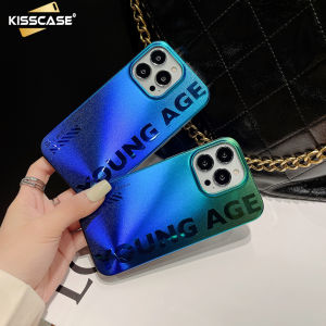 KISSCASE Blue Green Gradient English Letter Case For iPhone 14 Pro Max 13 12 Fashion All Inclusive Shockproof Non-slip Anti-drop Mobile Phone Case