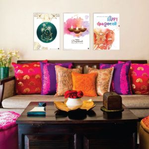 [A4 Laminated Poster] Happy Deepavali Ganesha Wall Art Wall Poster Happy Holi Elephant Lord Wall Decor Indian Style Hindu Hinduism Festival Ceremony Living Room decoration Temple Elegant Water colour painting glossy minimalist ins hiasan rumah dinding