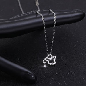【♡Lovely girls house♡】Silver Shiny Crystal Star Pendant Necklace for Women Engagement Party Neck Chain