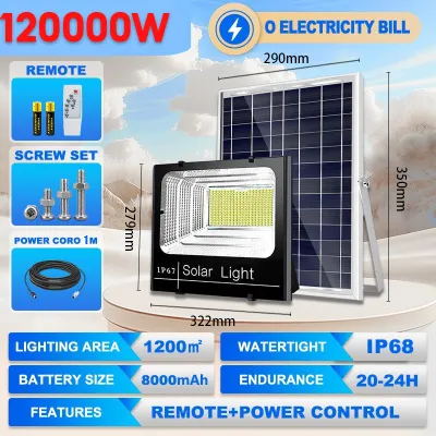 【 BUY 1 TAKE 3 】30 Year Warranty 120000W Solar Led Outdoor Flood Light Street Lamp IP68 Waterproof With Remote