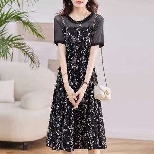 Womens Dresses New Korean Summer Dress waist slimming fake two piece floral skirt dress for woman casual