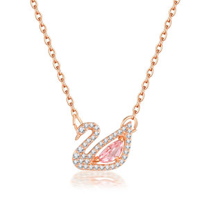 RAISS DAZZLING Swan Chain Necklace Korean Original Pink Swan Pendant Rhinestone For Women Accessories Rose Gold Titanium Necklace