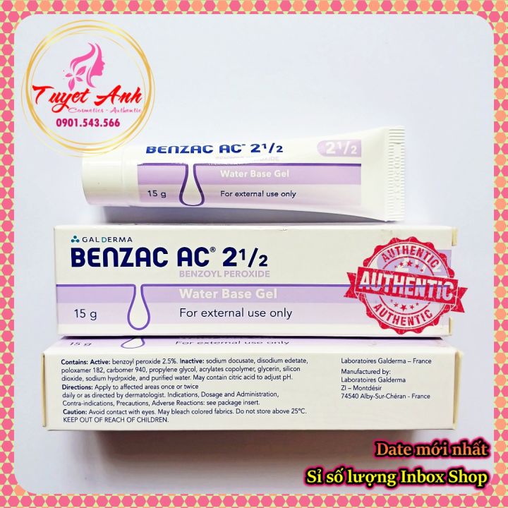Benzac AC 2.5%, tuýp (15g - 60g), Kem hỗ trợ giảm mụn, [Auth] Date mới nhất