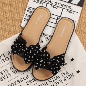 Sandal Flat Jelly Pita Polkadot Empuk Sol Rubber Kekinian Flat Shoes Elastis Tebal Fashion Korea Sandal Ribbon Bintik PIT