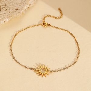 NOBLELUX Gold Color Sun Hollow Bracelets Stainless Steel Adjustable Chain Stainless Steel Hand Chain Fashion Fashion Design Sun Anklet for Women Men