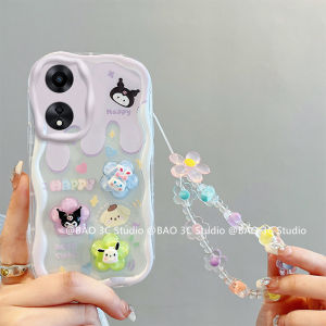 New Phone Case OPPO A58 A78 A98 A77s A57 A17 A17k A16 A16e A16k A95 A55 NFC 4G 5G INS Cute Cartoon Rainbow 3D Rabbit Snoopy Doll Cream Shockproof Casing with Flower Bracelet 2023