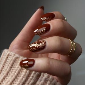 24 Pcs Valentines Day Press On Nail Short Almond False Nail Wheat Acrylic Nail Full Cover Stick on Nail for Women