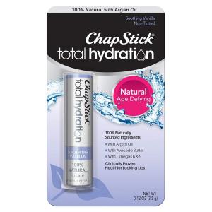 ChapStick Total Hydration Soothing Vanilla Moisturizing Lip Balm Tube Lip Care with Argan Oil - 0.12 Oz