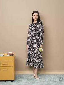 Stunning Black Base White Floral Long Sleeve Dress Womens Autumn Light Mature Lady Style Commuting Fashion National Style Jumpsuit  121268-A