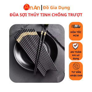 Bộ 10 đôi đũa sợi thủy tinh chống tượt 24 cm dễ dàng gắp thức ăn chất liệu chống ẩm móc có hoa văn mạ vàng sang trọng