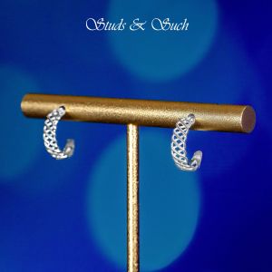 [Studs & Such] 925 Silver Criss-Cross Mini J-Hoop Stud Earrings