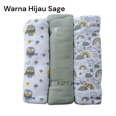 Set 3 Bedong Bayi Premium Kapas Organik Motif Ceria 90x110cm untuk Newborn 0-6 Bulan