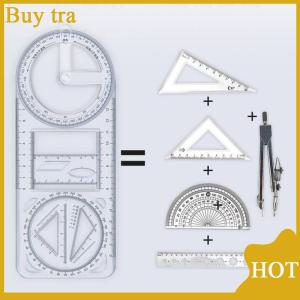 [Buytra] 1PCS Multi Functional 360 ° Movable Geometric Drawing Ruler For Primary School Mathematics Students Portable Transparent 3D Flat