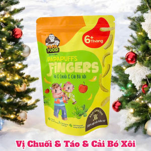 Bánh ăn dặm PAPAFOOD PAPAPUFFS Chuối & Táo & Cải Bó Xôi - 100% Ngũ Cố Hữu Cơ - CHO BÉ DỊ ỨNG ĐẠM SỮA BÒ & CHÀM SỮA - Gói 30G - (MSMV: 8938549094087)