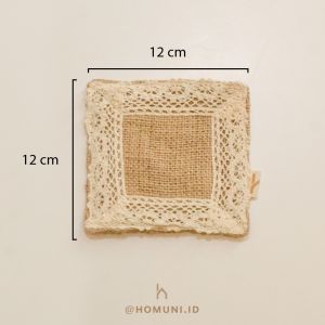 Napkin Kain Burlap Placemat Renda/Tatakan Piring Kain Goni Aesthetic ala Korea/Alas Piring Kain/Property Foto