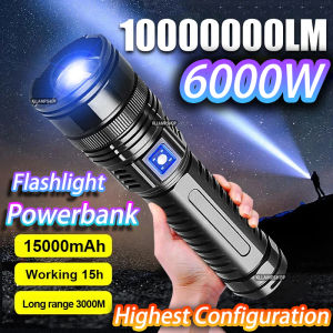 6000W Torch light super bright 100000lm Long Range Portable Spotlight with Powerbank function Waterproof USB Flashlight Outdoor Camping light