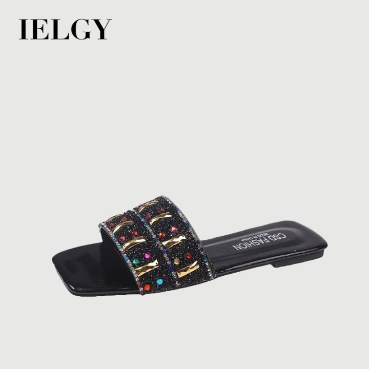 IELGY Summer new style full diamond flat slippers for women