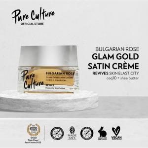 Deep-Moisture Night Cream for Dry/Mature Skin | Bulgarian Rose Glam Gold Satin Crème Unscented 18g | Hyaluronic Acid + Coenzyme Q10 | Pure Culture