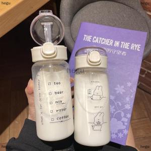 [COD] hegu ขวดน้ำลายการ์ตูนพร้อมหลอดขวดน้ำดื่มพลาสติกน่ารักแบบพกพากันรั่วสำหรับดื่มนมชากาแฟ