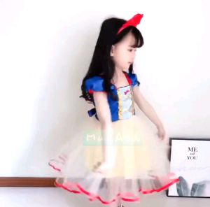 (Free red hair band randomly design) Snow White kids birthday party and Halloween costume tutu dress