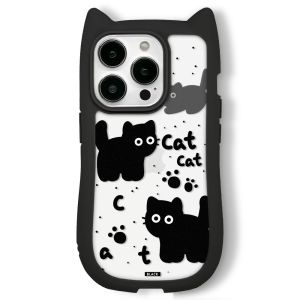 Cat Ears Shape Transparent Phone Case For 16 15 14 Plus 11 12 13 Pro Max 16plus Clear Silicone Black Kitten Lovely Back Cover