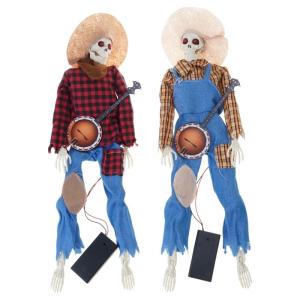 Light Up Musical skeletons Pair Halloween Animated Decorations Plastic Dueling Banjo Player For Outdoor Indoor
