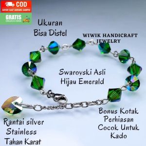 Gelang Tangan Wanita Swarovski / Gelang Swaroski Original Bicone 8 mm Hijau Emerald Stainless Tahan Karat Kado Hadiah Terbaru