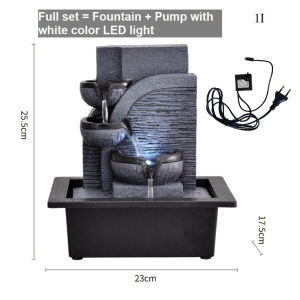 Elegant Indoor Water Feature Fountain with White LED Waterflow Zen type quiet pump