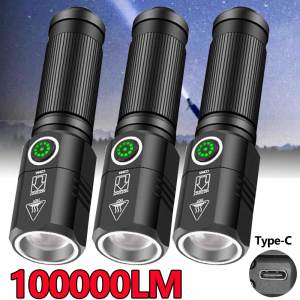 Đèn pin Led 100000 Lumens 3 chế độ XHP50 TYPE-C có thể sạc lại Tích hợp pin 18650 Đèn pin để câu cá ngoài trời Săn bắn Cắm trại2026