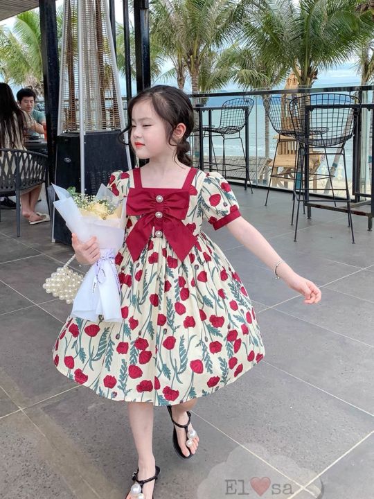 Váy mùa hè cho bé gái váy đỏ công chúa 7 tuổi 8 váy 9 quần