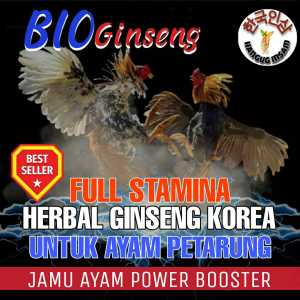 JAMU DOPPING HERBAL GINSENG KOREA PENAMBAH AGRESIFITAS AYAM BIO GINSENG 1 BOTOL BIO GINSENG 50 BUTIR