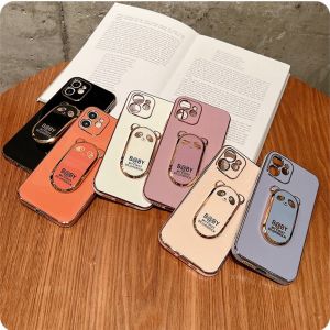 Luxury 6D Plating Cute Panda Holder Stand Smooth Phone Case Soft TPU Shell Back Cover For Realme C53 C51 C55 C15 C12 C35 C33 C31 C30 C11 C17 C20 C21Y C25Y 5 Pro 5i 5S 6i C3 7i 8i 9i 8 Pro 9 Pro 10 Narzo 50i Prime 50A Prime  Narzo 20 30A