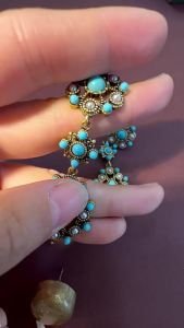 Vintage shell and glass jewelry set   Trendy Green Crystal S925 Real gold-plated dazzling colored glass earrings and necklace