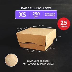 Paper Lunch Box Laminasi Ukuran XS Isi 100/50/25 Lembar Kotak Makan Ukuran XS Laminasi Tebal 290 gsm Paper Kraft Coklat Food Grade