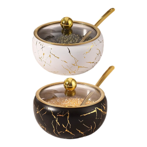 Thép không gỉ thanh lịch gia vị Jar cho nhà bếp hiện đại lưu trữ chống bụi thiết kế lọ đựng đường với vung nồi bằng kính và muỗng