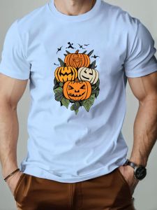 Mens T-Shirt Funny Pumpkin Pattern Printed Fashion Leisure Sports Mens Round Neck T-shirt High Quality Summer Mens Clothing