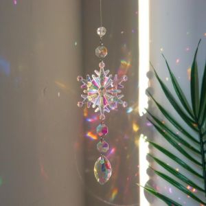 4PK Christmas decorations Crystal Suncatcher for Windows Hanging Decor Prism Sun Catcher with Chain and Hook Rainbow Maker for Ceiling Garden Home Indoor Ornaments,Flower Rainbow Light Window Christmas Tree Decoration