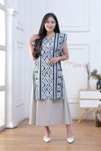 Batik Merah Putih Wanita Modern Longvest Songket  Korean Style