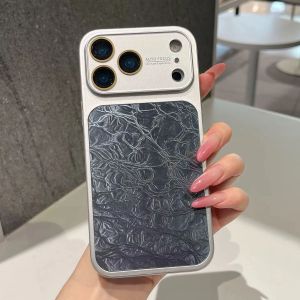 Business Ice Crack Leather Instantly Change Case For iPhone 17 16 15 14 13 Pro Max Large Window Shockproof Protector Matte Cover