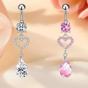 [fenggongshuode] Fashion Heart Zircon Belly Button Rings Stainless Steel Crystal Butterfly Belly Ring For Women Navel Piercing Body Jewelry Accessories