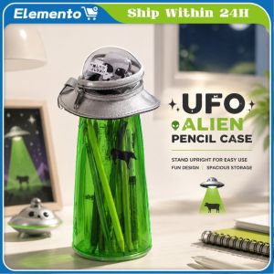Cute Funny Alien Pen Case Cartoon Portable Large Capacity UFO Stationery Storage Bag Brooch Doll Display Bag Student Supplies