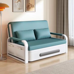 08/128/158*78*85CM Foldable Sofa Bed with Storage Cabinet Dual Purpose Small Unit Living Room Lazy Person Sofa Single/Double/Queen Size with Roller Sofa Bed Side Pocket Multi-functional Telescopic Bed 2 Free Throw Pillows