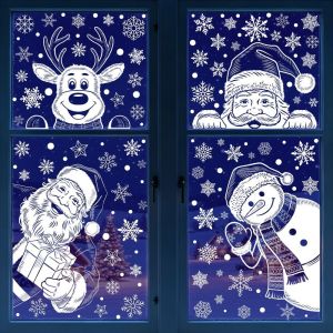 FENGIA 4 Sheets Waterproof Christmas Static Cling Decal Removable Static DIY Xmas Party Door Stickers Snowman Decorative Stickers Glass Window Sticker Festive Decorations