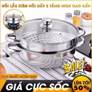 Nồi Hấp Dùng Cho Mọi Loại Bếp 2 Tầng Cách Thuỷ Đa Năng