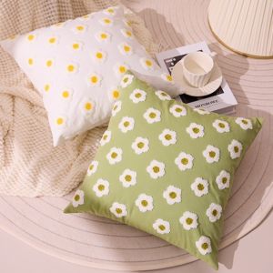 NOBLELUX Cute Sofa Pillow Cases Embroidered Patterns 45x45cm Cushion Cover Daisies Sunflowers Throw Pillow Covers Bed Decor