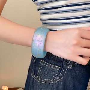 VGMJ Circle Geometric Aurora Bangle Smudging Resin Retro Hand Ring Fashion Europe American Style Women Wide Bracelet Girls