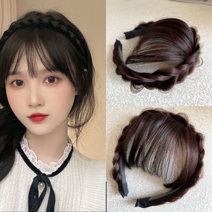 Bangs Accessory Headband Synthetic Bangs Neat Hair Double-row Braided Headgear ...
