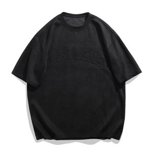 HELLO JIM suede Oversize T shirt for Men  280g Heavyweight tshirt  3D letter pressed colloidal shirt   K1793 clearance