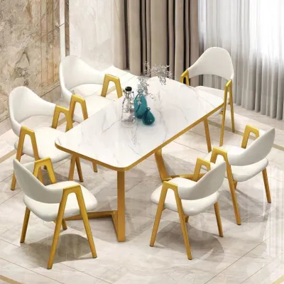 6+1 Marble Texture 4 Feet Dining Table Set Meja Makan Dining Set(Luxury Set) Dining Table 6 chairs