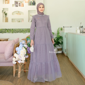 EmmaQueen - Dress Shea Gamis Terbaru 2024 Mewah Simple Elegan Katun Tile S/XXL Variasi Mutiara Busui Wudhu Friendly Pinggang Karet